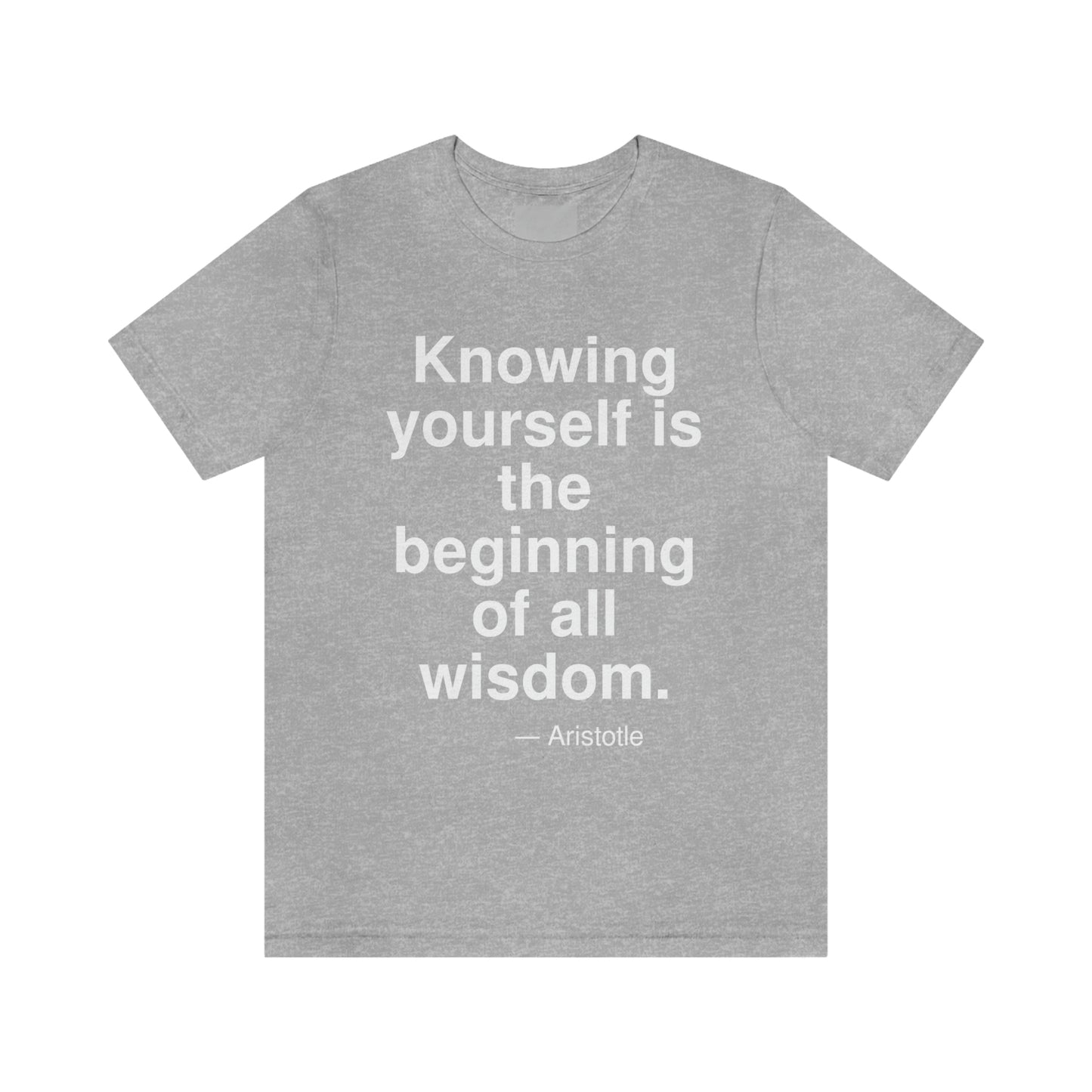 Knowing yourself is the beginning of all wisdom. -- Aristotle. Adult premium quality t-shirt